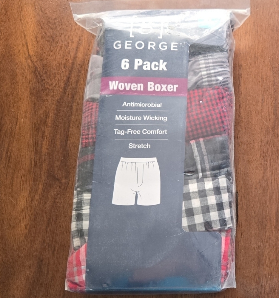 George Men's 6-Pack Woven Boxers - Black, Gray, Red